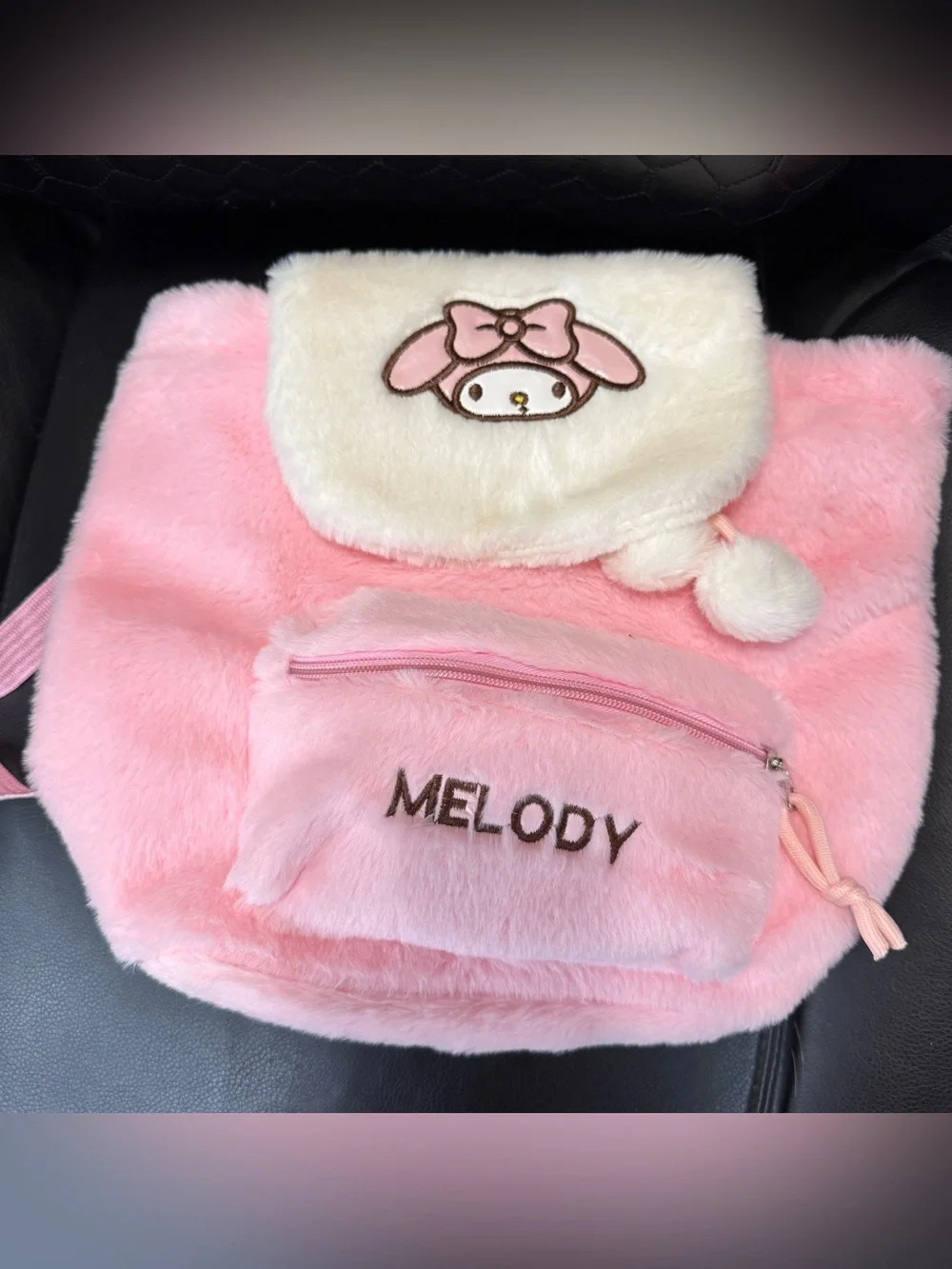 Pink Plush 'Melody' Fuzzy Backpack with Character on Flap